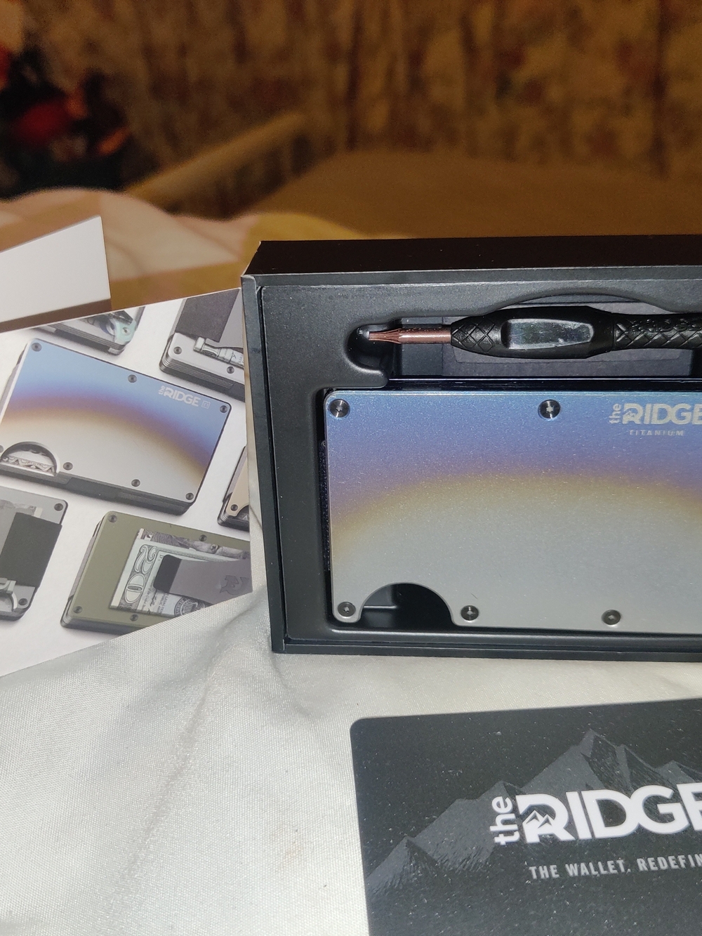 The Ridge RFID Block Men's Wallet W/$$ Strap Burnt Titanium(Has A Few Scratches)